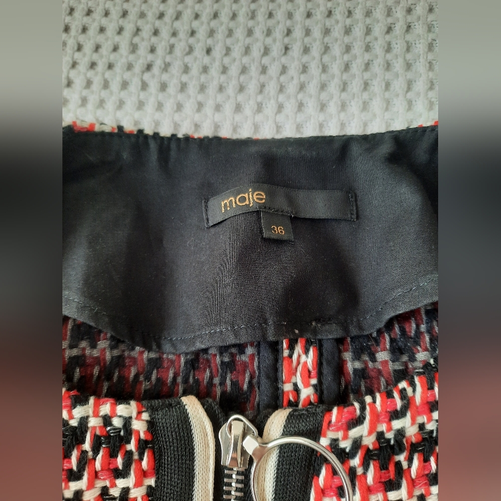 Maje Red Black White Tweed Zip-Front Dress - Picture 6 of 12